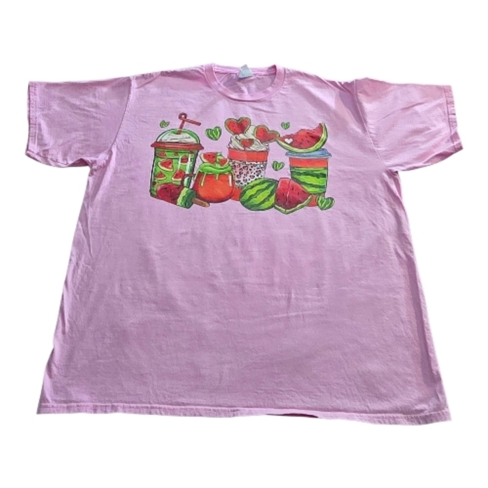 🍉💕Port & Company Watermelon Graphic Tee XL Pink Cute Summer Fruit Drinks Shirt - Picture 1 of 8